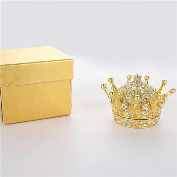 HandPainted Gold Crown Figurine Jewelry TrinketBox Wedding Favor Gift RingHolder - Picture 4 of 6